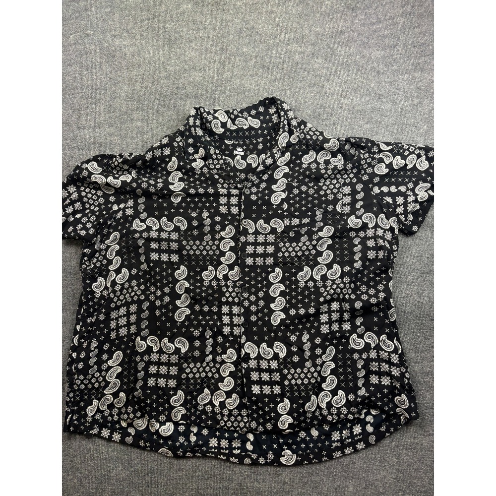 KingSize Bandana Print Shirt Mens 4XL Black White Paisley Rayon Button Down